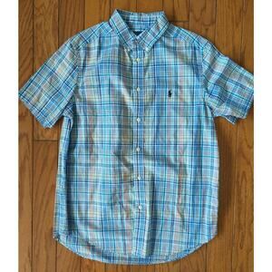 Polo Ralph Lauren Boys Plaid Button-Down Dress Shirt XL 18-20 Blue White Easter